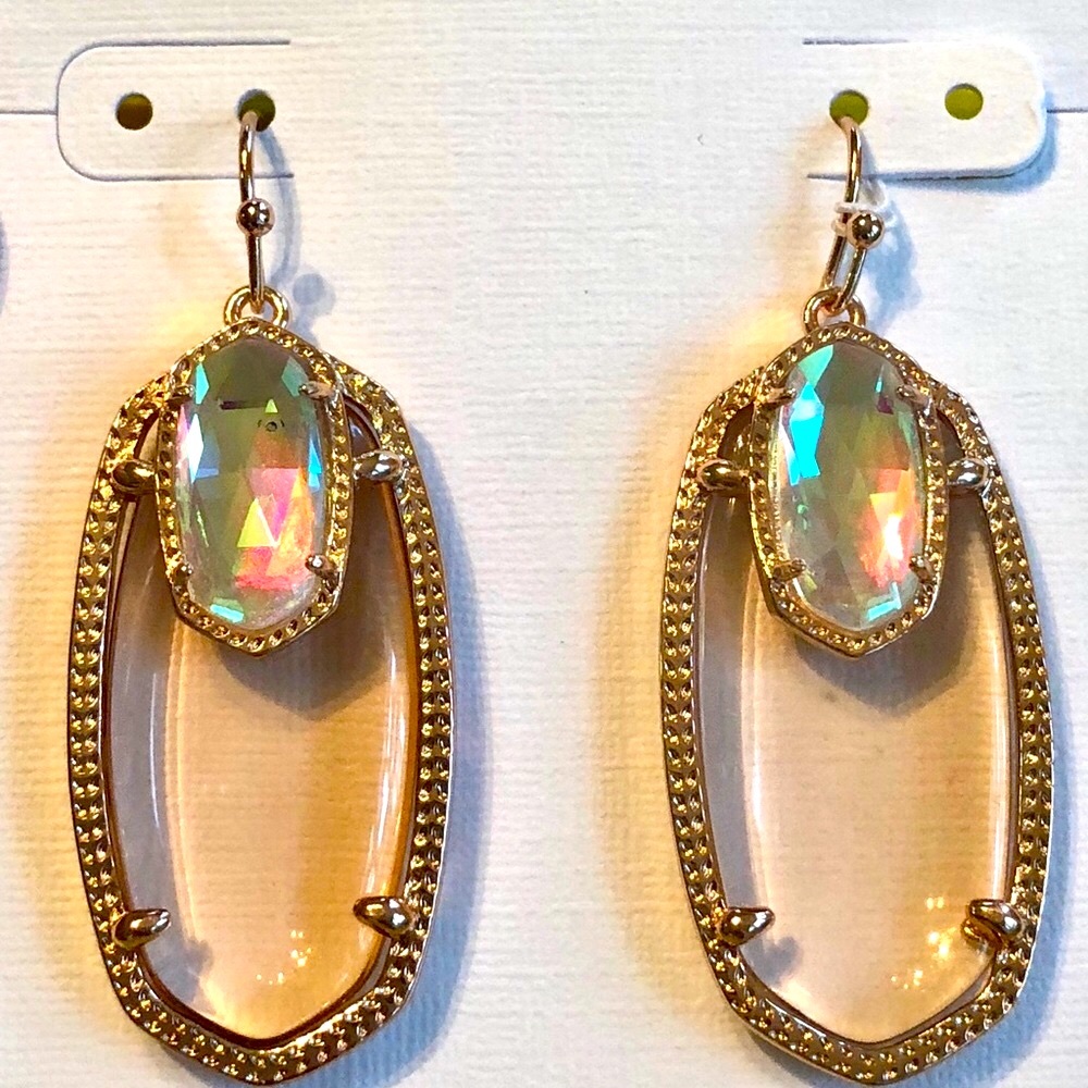 NWT Kendra Scott RARE & Retired Emmy Earrings Clear Peach & Dichroic in ROSE GLD - Picture 15 of 17